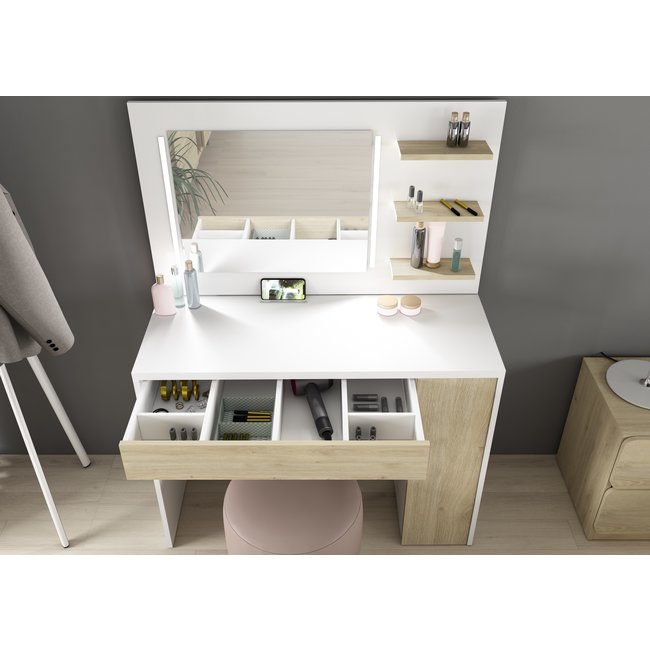 Trasman Kaptafel Vanity Glamour - Make-up tafel - Eiken/wit