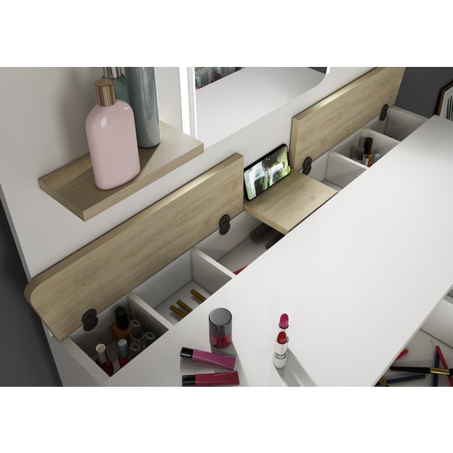 Trasman Kaptafel Vanity Secret - Make-up tafel - Eiken/wit