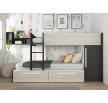 Stapelbed Jules antraciet met kast en 2 lades