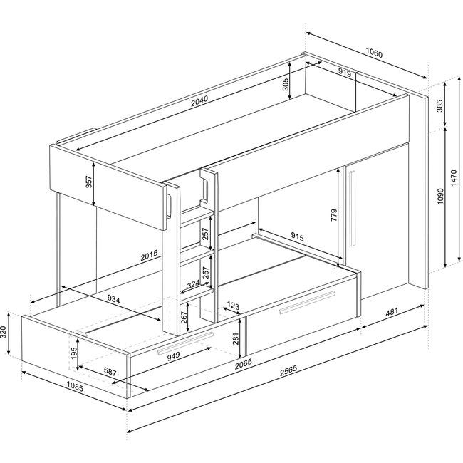 Trasman Stapelbed Jules Roze met kast en 2 lades