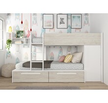 Stapelbed Jules Grijs eiken met kast en 2 lades