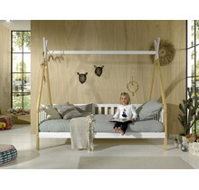 Bedbank Tipi - wit met naturel houtkleur - 90x200