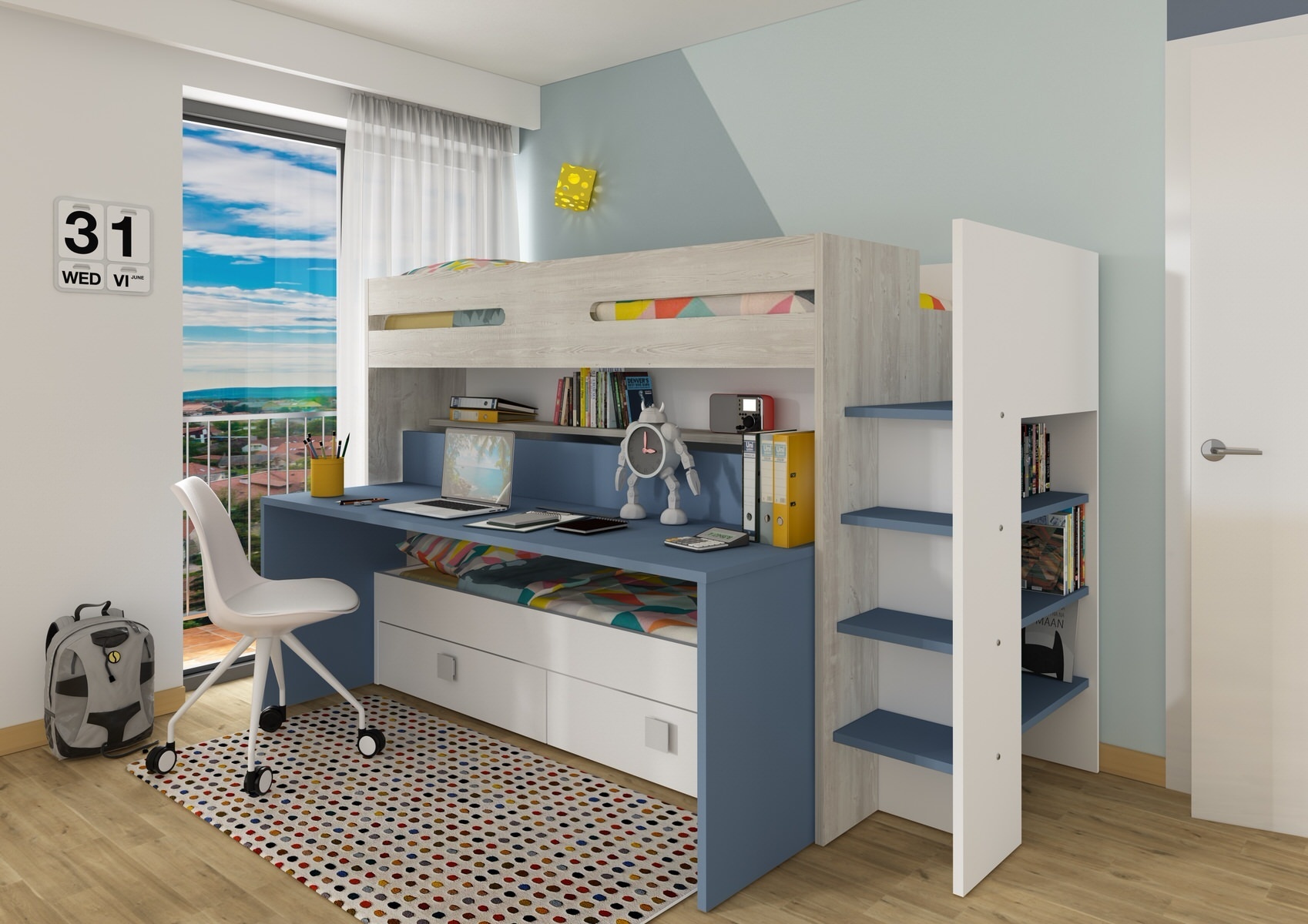 Bevestigen aan deze puree Hoogslaper Spectra Blauw- met bureau en logeerbed - Laagste prijs -  Kinderkamerwebwinkel.nl