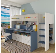 Hoogslaper Spectra Blauw met bureau en bed