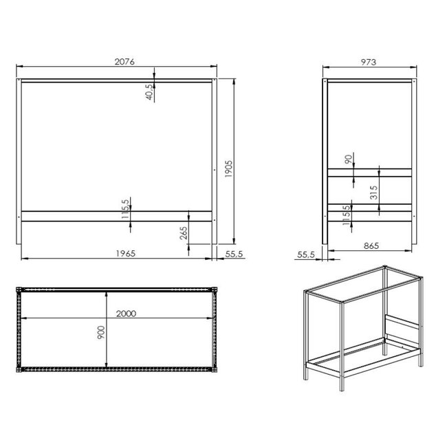 Vipack Hemelbed Charlotte - Wit - 90x200