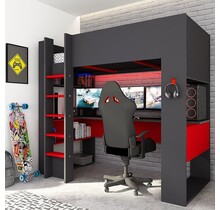 Hoogslaper gamingbed - Antraciet met Rood