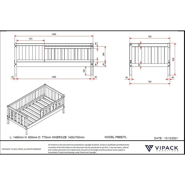 Vipack Peuterbed Toddler 70  Wit - 70x140
