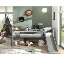 Halfhoogslaper Pino - Grijs - 90x200cm - met glijbaan en bedplank (variant 3)
