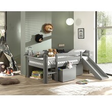 Halfhoogslaper Pino - Grijs - 90x200cm - met glijbaan, 2 lades en bedplank (variant 4)
