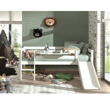 Halfhoogslaper Pino - Wit - 90x200 - met glijbaan en bedplank (variant 3)