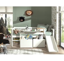 Halfhoogslaper Pino - Wit - 90x200 - met glijbaan, 2 lades en bedplank (variant 4)