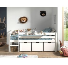 Halfhoogslaper Pino - Wit - 90x200 - met 3 lades en bedplank (variant 6)