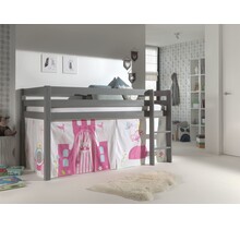 Halfhoogslaper Charlotte met Princess speeltent - Grijs - 90x200 zonder glijbaan