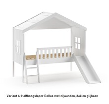 Halfhoogslaper Dallas - 90x200 met dak, zijwanden en glijbaan (variant 4)