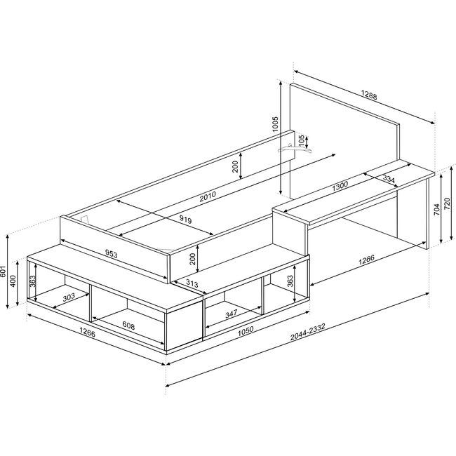 Trasman Kinderbed Blake - Roze en grijs eiken