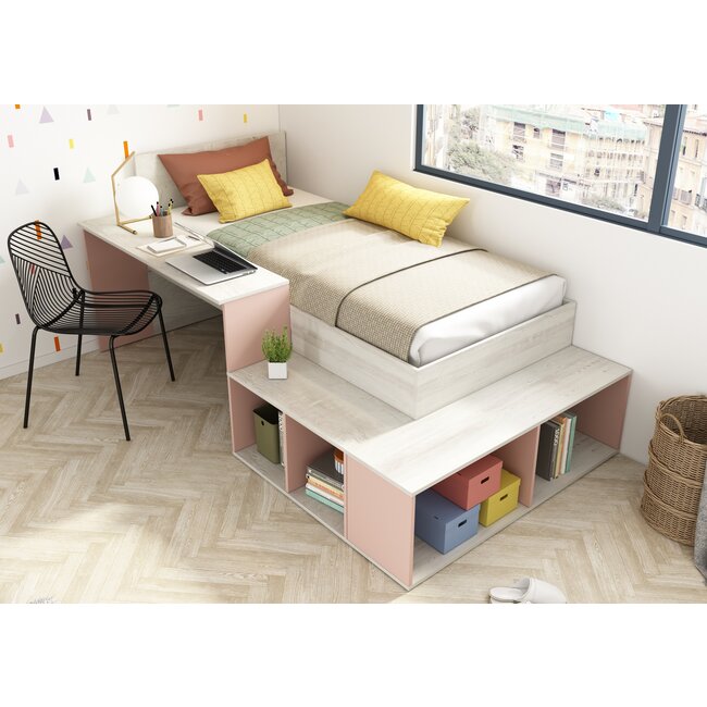 Trasman Kinderbed Blake - Roze en grijs eiken