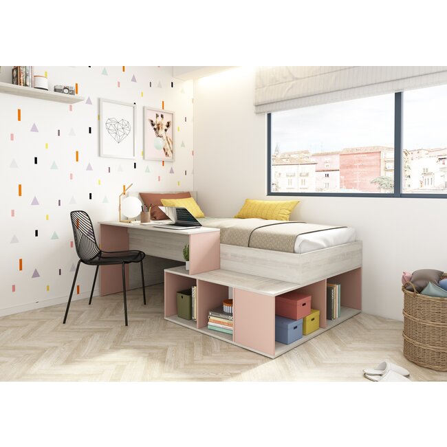 Trasman Kinderbed Blake - Roze en grijs eiken