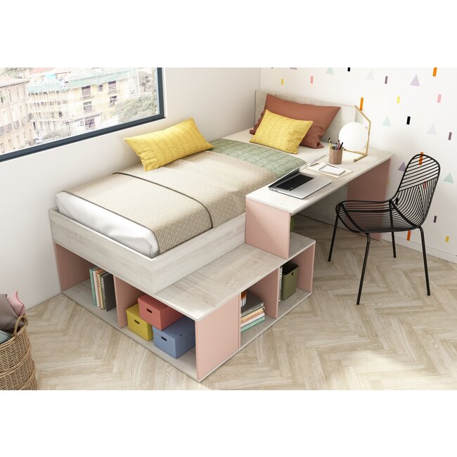 Trasman Kinderbed Blake - Roze en grijs eiken