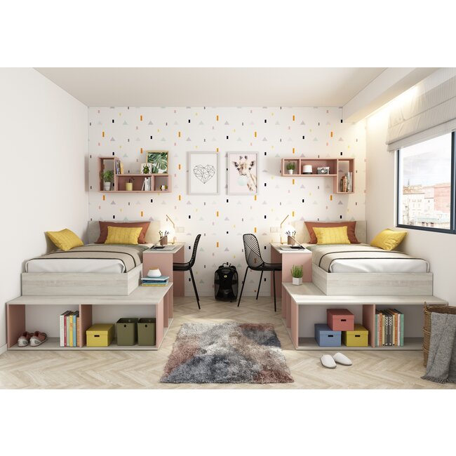 Trasman Kinderbed Blake - Roze en grijs eiken