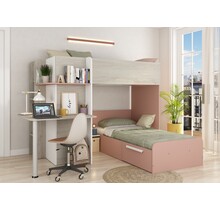 Stapelbed Palatino Grijs eiken - Roze 90x190