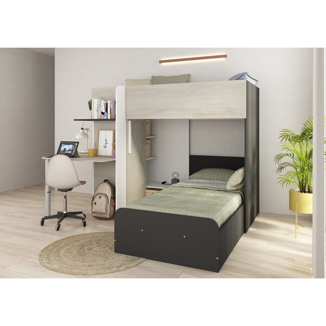 Trasman Stapelbed Palatino Antraciet / Grijs eiken