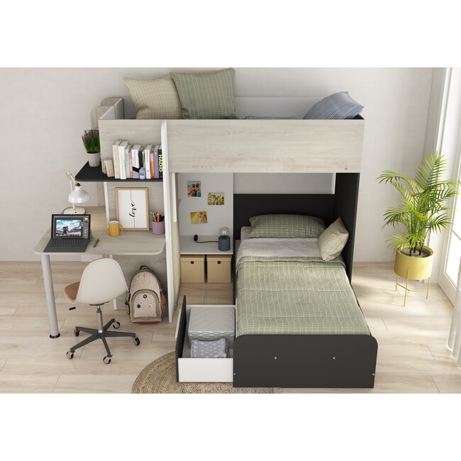 Trasman Stapelbed Palatino Antraciet / Grijs eiken