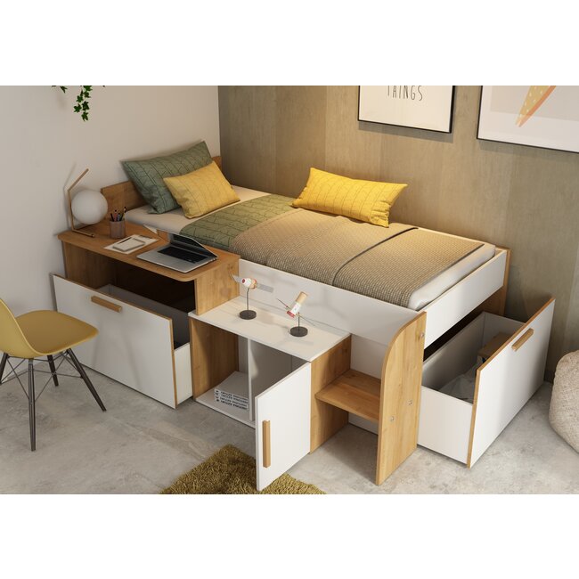 Trasman Kinderbed Sacha - Eiken met wit