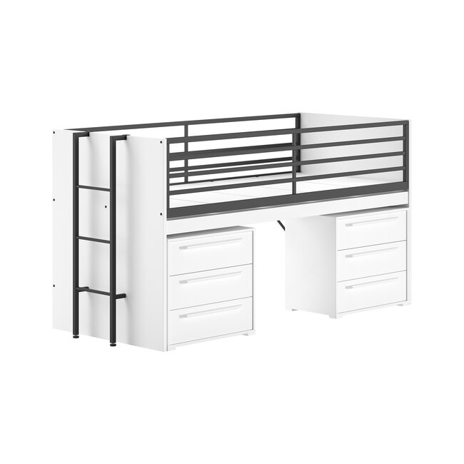 Vipack Halfhoogslaper Sam wit - met 2 ladekasten