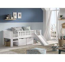 Halfhoogslaper Scott - Wit - 90x200 - laag model met glijbaan en 2 lades
