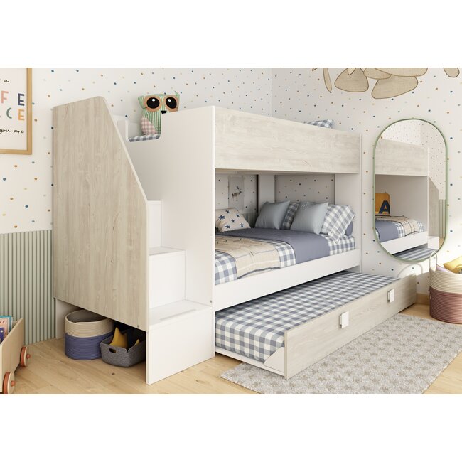 Trasman Stapelbed Easy grijs eiken met slaaplade