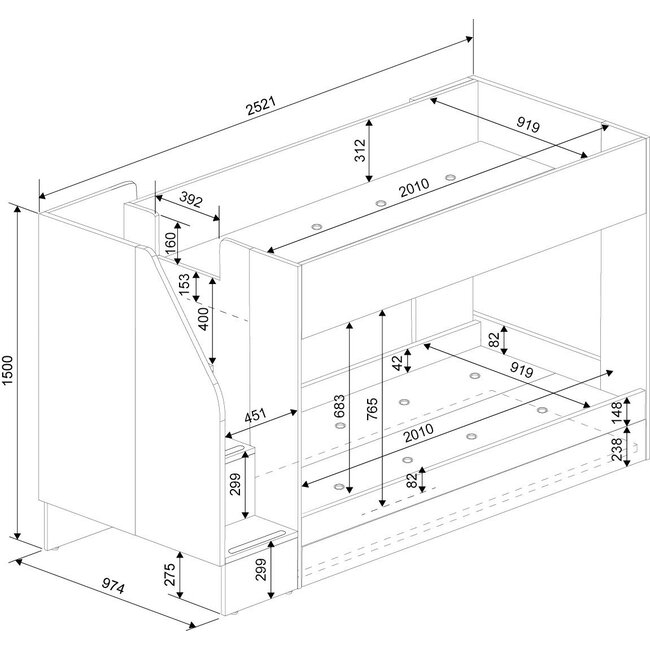 Trasman Stapelbed Easy - eikenkleur met slaaplade