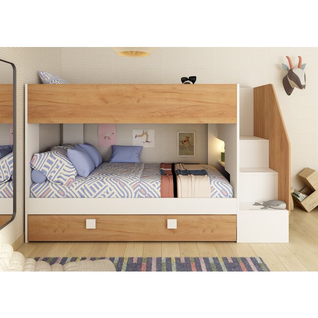 Trasman Stapelbed Easy - eikenkleur met slaaplade