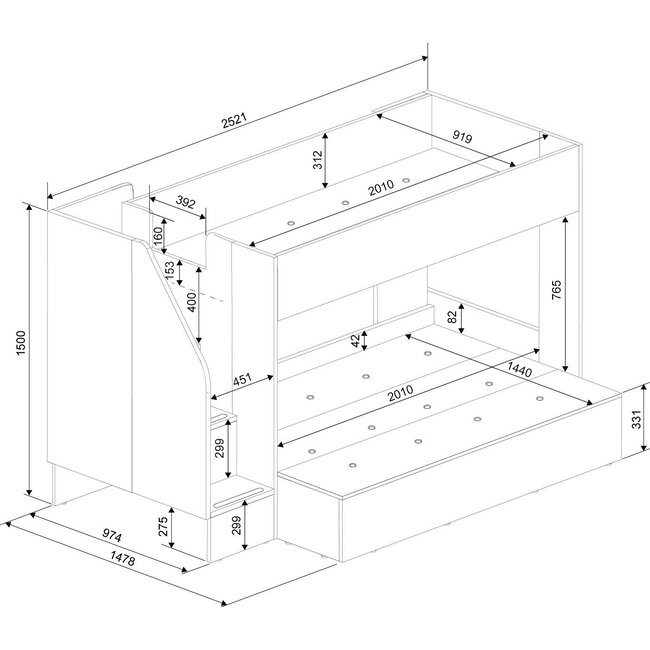Trasman 3 persoons Familiebed - Easy Eikenkleur