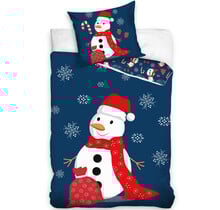 Kerst Dekbedovertrek, Sneeuwman - 140 x 200 + 60 x 70 cm - Katoen