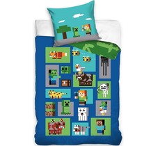 Minecraft Dekbedovertrek, Pixels - Eenpersoons - 140 x 200 + 60 x 70 cm - Katoen