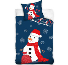 Kerst Dekbedovertrek, Sneeuwman - 140 x 200 + 60 x 70 cm - Katoen