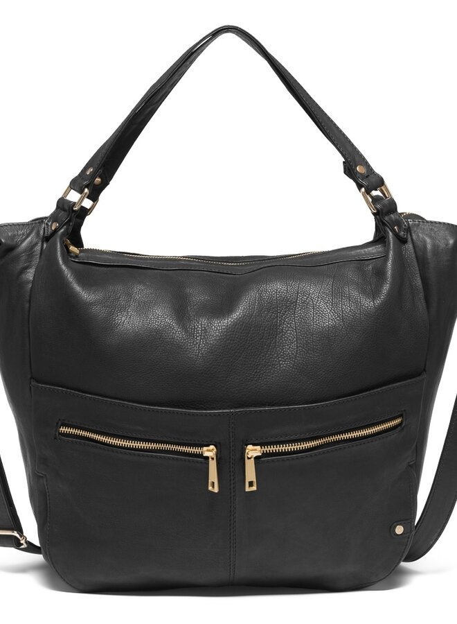 Grote leren tas met gouden hardware  / 14592 Zwart