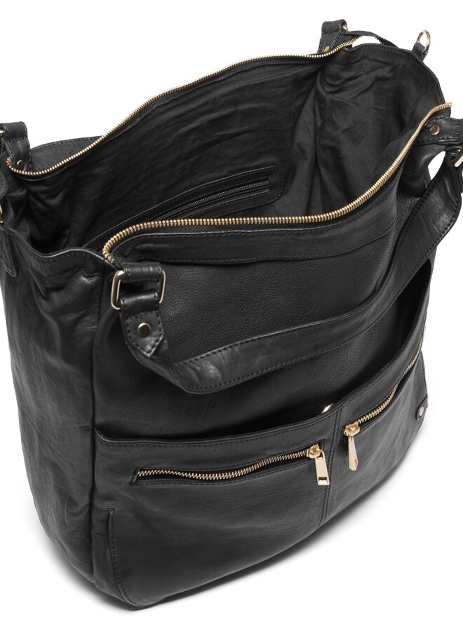 Grote leren tas met gouden hardware  / 14592 Zwart