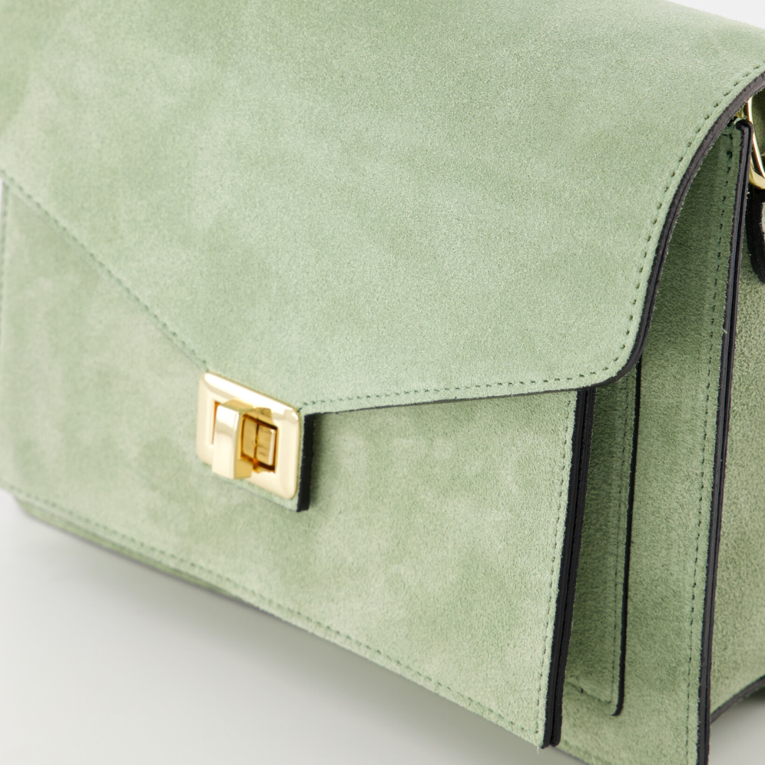 Fashionstash IT BAGS Stacey Schoudertas Suede Licht Groen