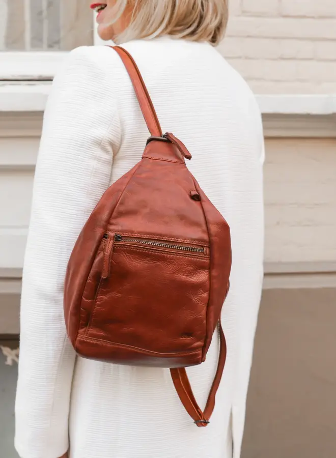Leren vouw rugzak  Hannie CL36137 Cognac