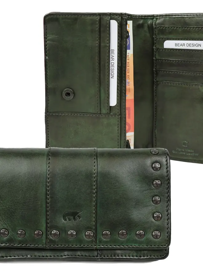 Overslag portemonnee 'Emma' CL21561 Studs Groen