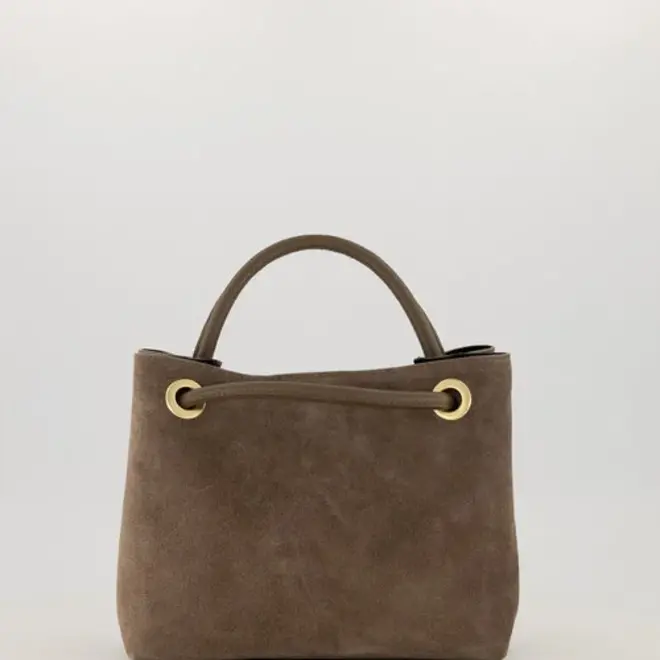 Mimi Schoudertas Suede Donker Taupe