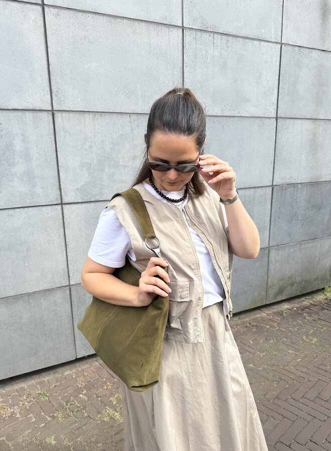 Jackpot Schoudertas Suede Khaki