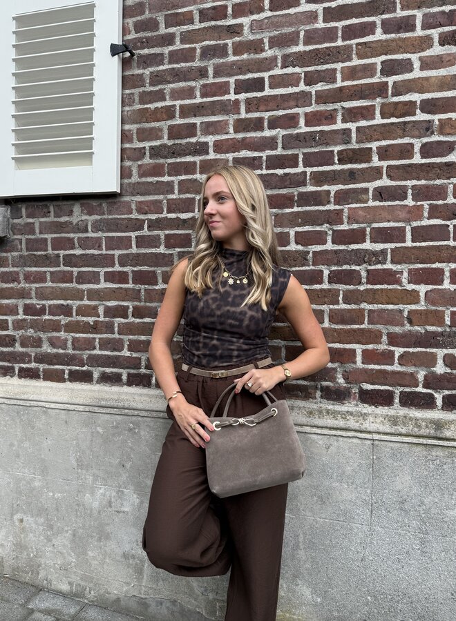 Mimi Schoudertas Suede Donker Taupe