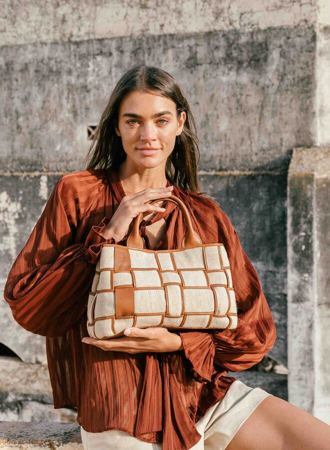 Wann Handtas Linnen Cognac