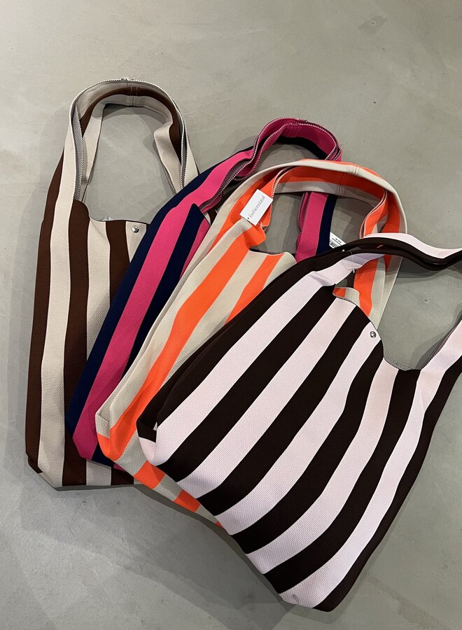 Stripe Tote Donkerbruin/Roze