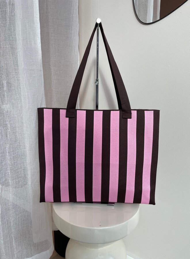 Stripe Shopper Bruin/Roze