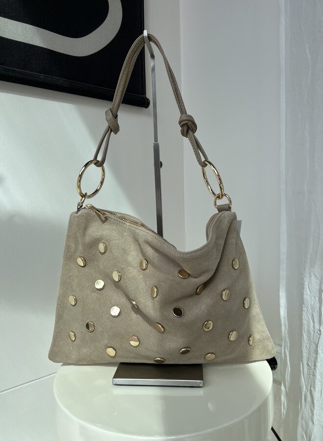 Pien Schoudertas Studs Suede Beige