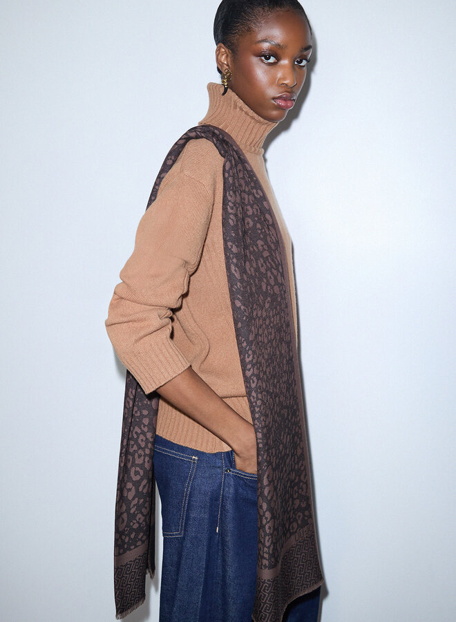 Sjaal Jacquard Animal Zwart/Bruin