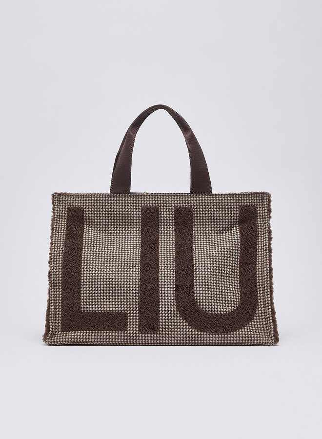 Soft Tote Check Donkerbruin